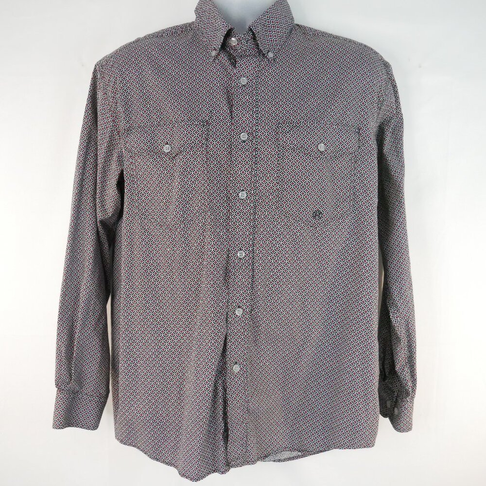 Roper Western Shirt Mens Med Red Black White Geometric Button Up Cowboy ranch